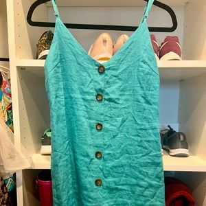 Teal Linen Button Up Mini Dress